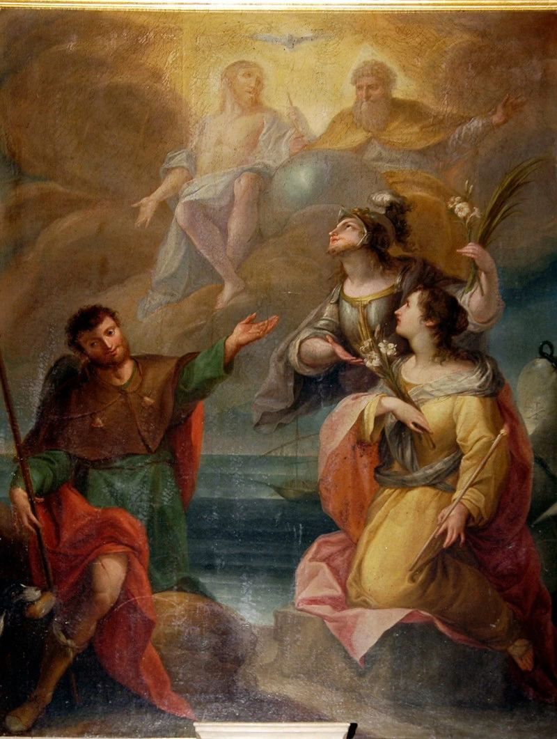 Adorazione della Trinità con i santi Rocc, Fermo e santa martire - Recco, Genova